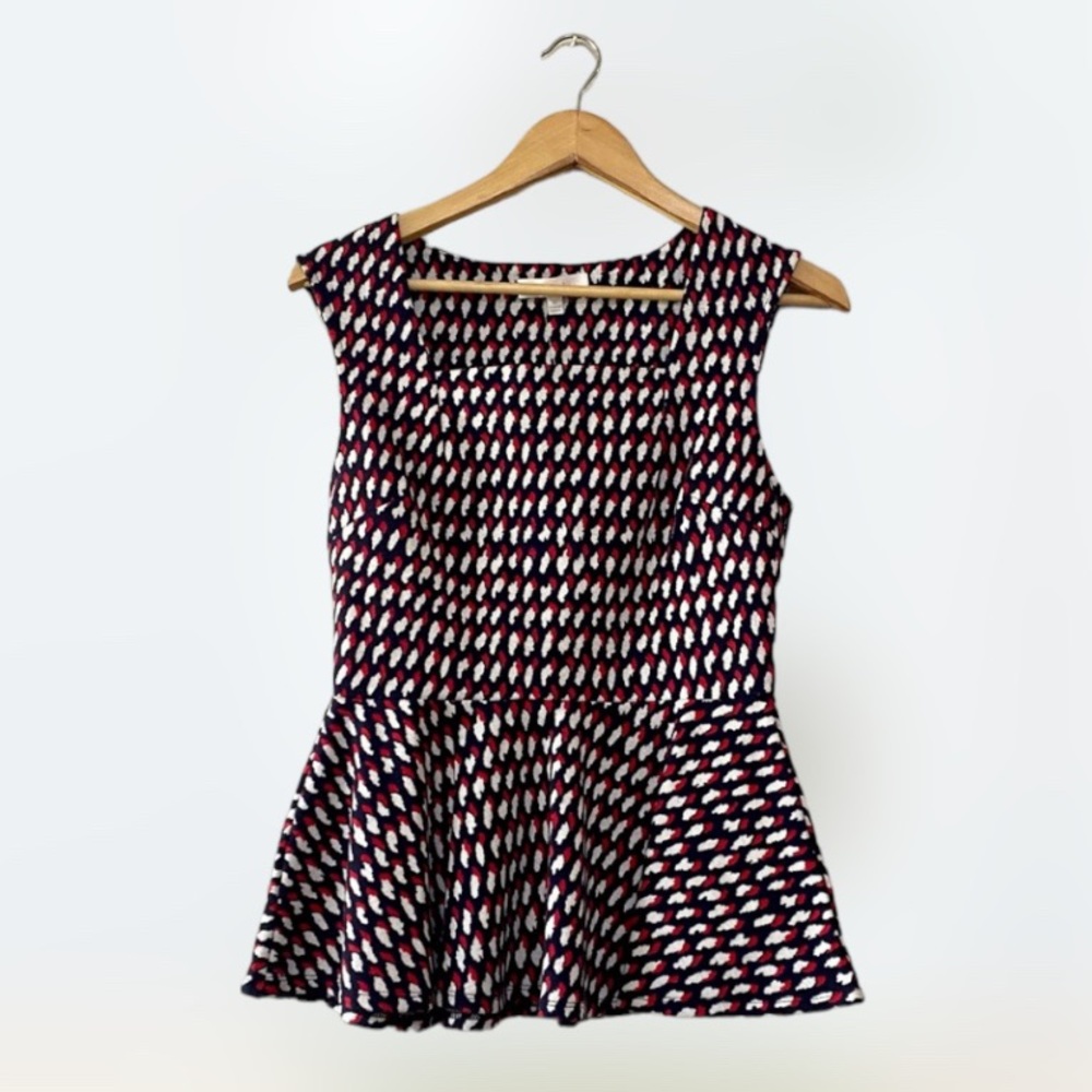 Anthropologie Eri + Ali sz M Red White Blue Squareneck Sleeveless Peplum Top